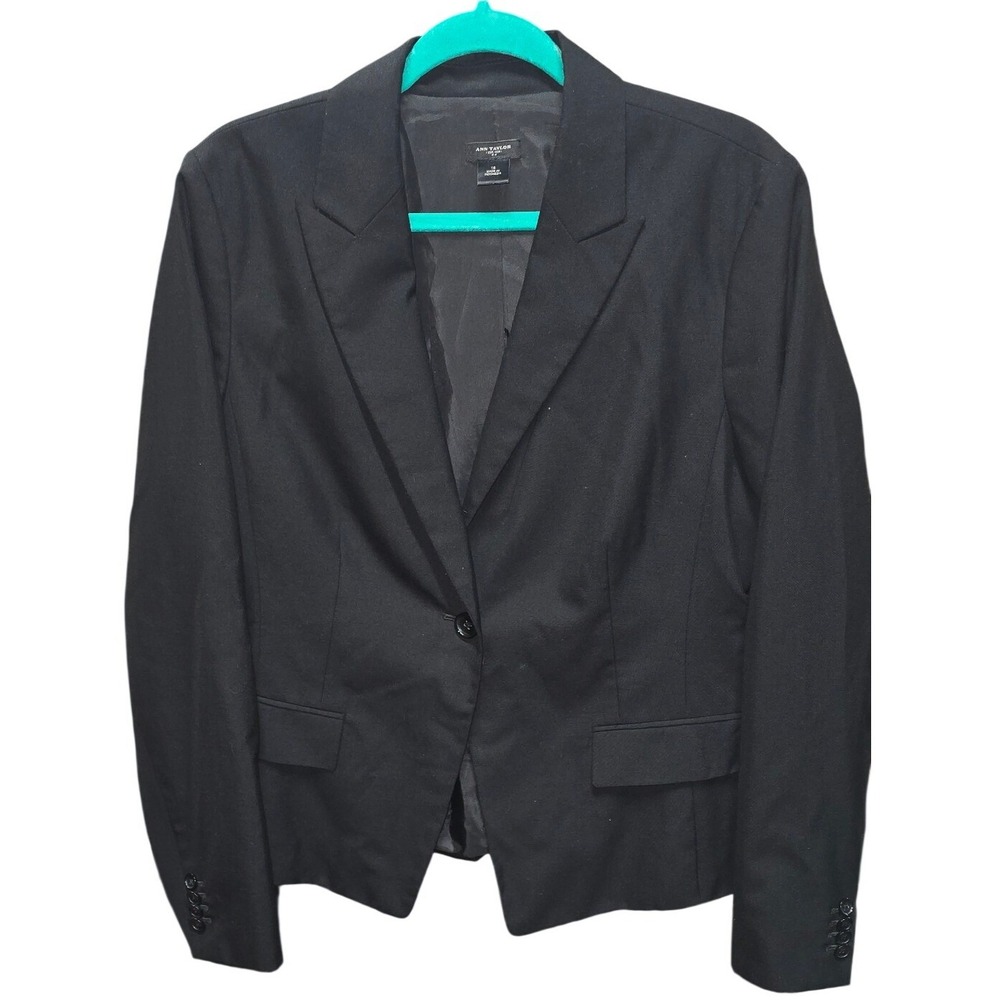 Ann Taylor Womens Black Single Button Blazer Career Suit Jacket Size 16